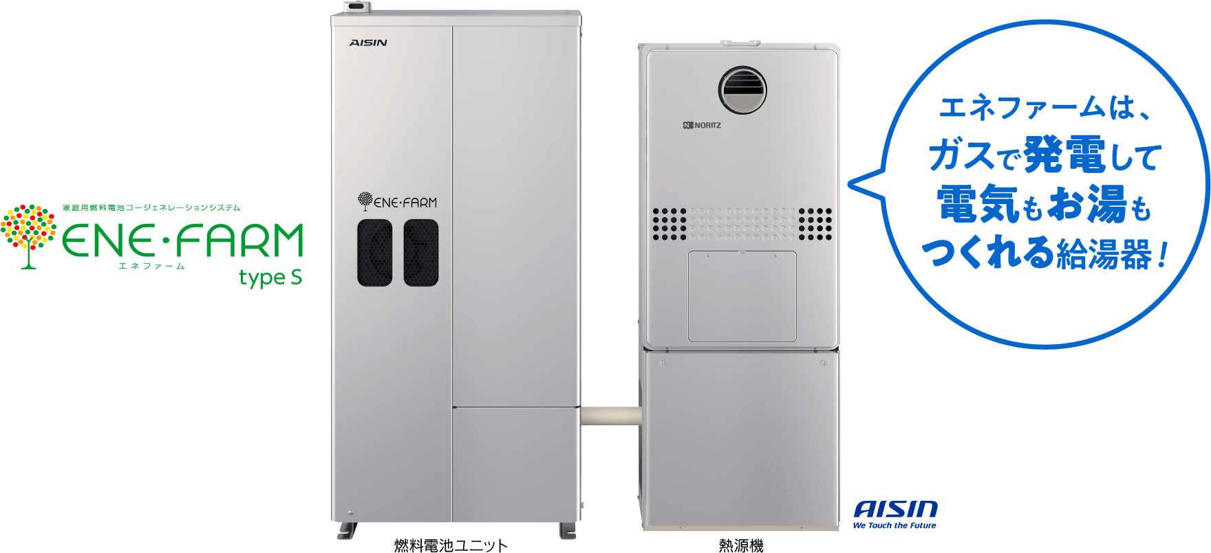 エネファームは、ガスで発電して電気もお湯もつくれる給湯器！
