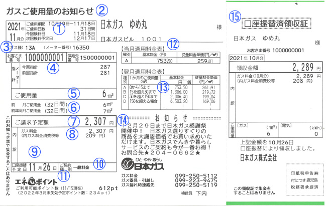 ガスご使用量のお知らせ（検針票）